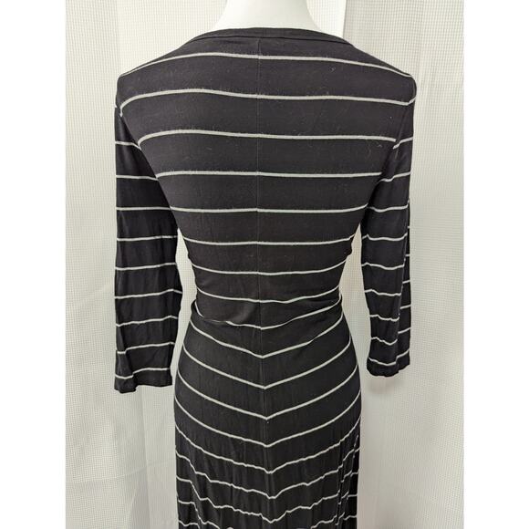 JOAN VASS! ULTRA MAXI STRETCH T-SHIRTING BLACK & GRAY STRIPED L/S DRESS! SZ M - Picture 6 of 11